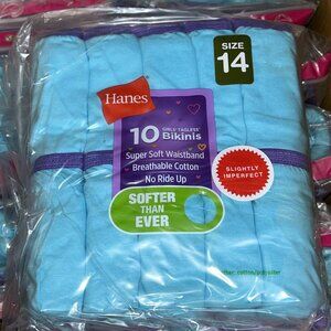 Hanes Girls’ Tagless Bikinis – LOT 61 - 240 pcs – 24 packs (10 ea) – Sz 14 - NEW